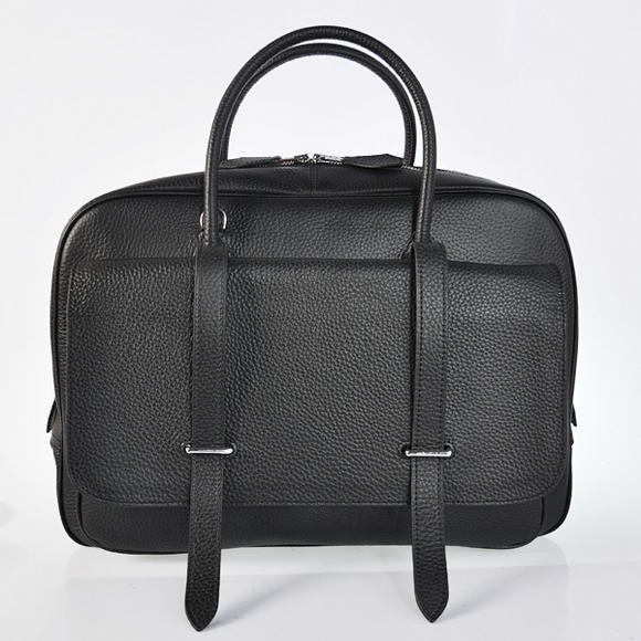 H92116 Hermes Steve 38CM Travel Bag in pelle Clemence nero